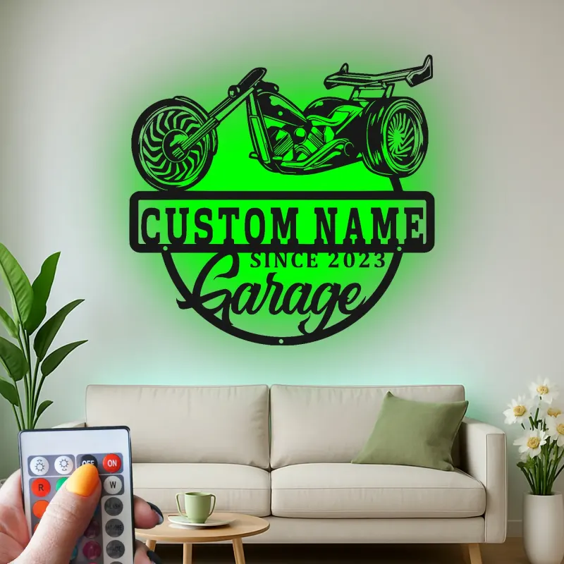 Décoration murale en métal LED personnalisée pour garage de moto - Cadeau personnalisé pour motards, décoration de man cave ou de garage