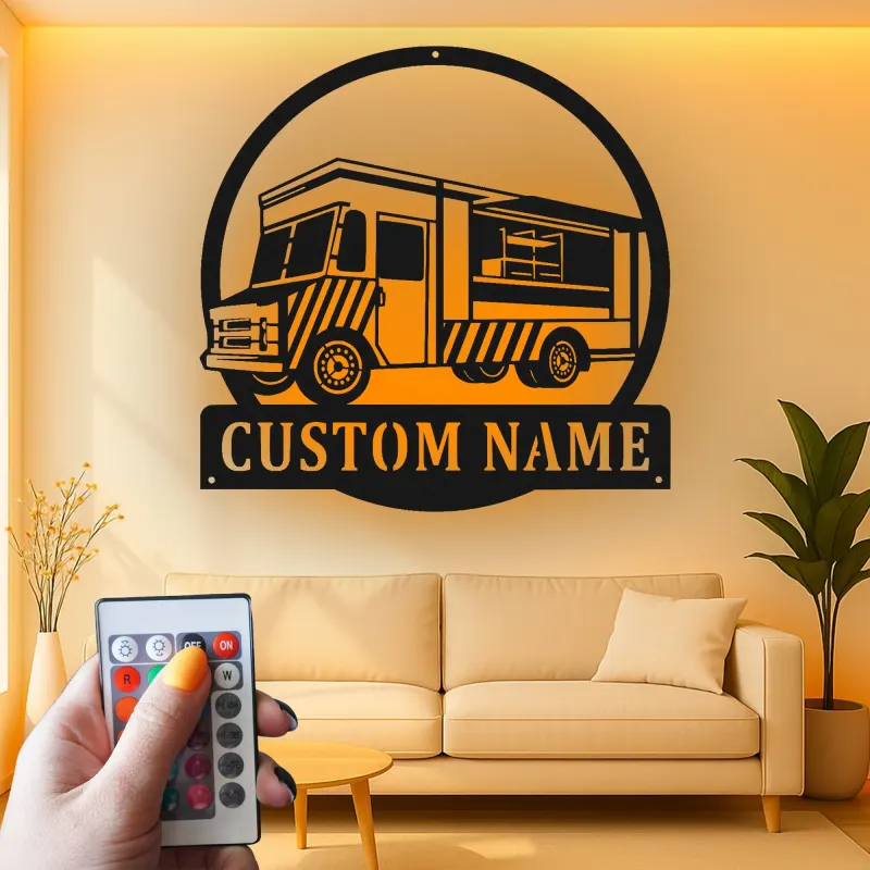 Insegna LED per food truck | Arte da parete in metallo su misura per ristoranti e cucine | Targa personalizzata con nome dello chef