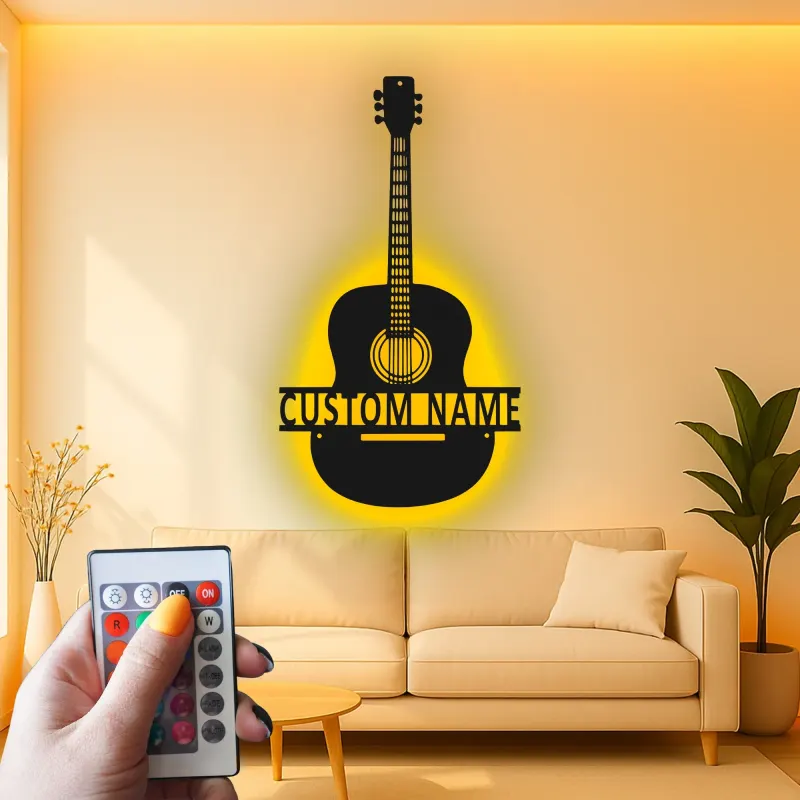 Personalisierte Gitarren-LED-Leuchte | Individuelle Metall-Wandkunst für Musikzimmer | Geschenk für Musiker