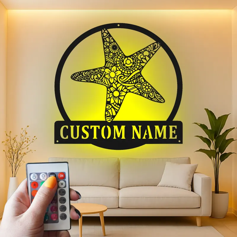 Personalized Starfish LED Sign | Custom Metal Wall Art | Coastal Beach House Decor & Nautical Business Logo