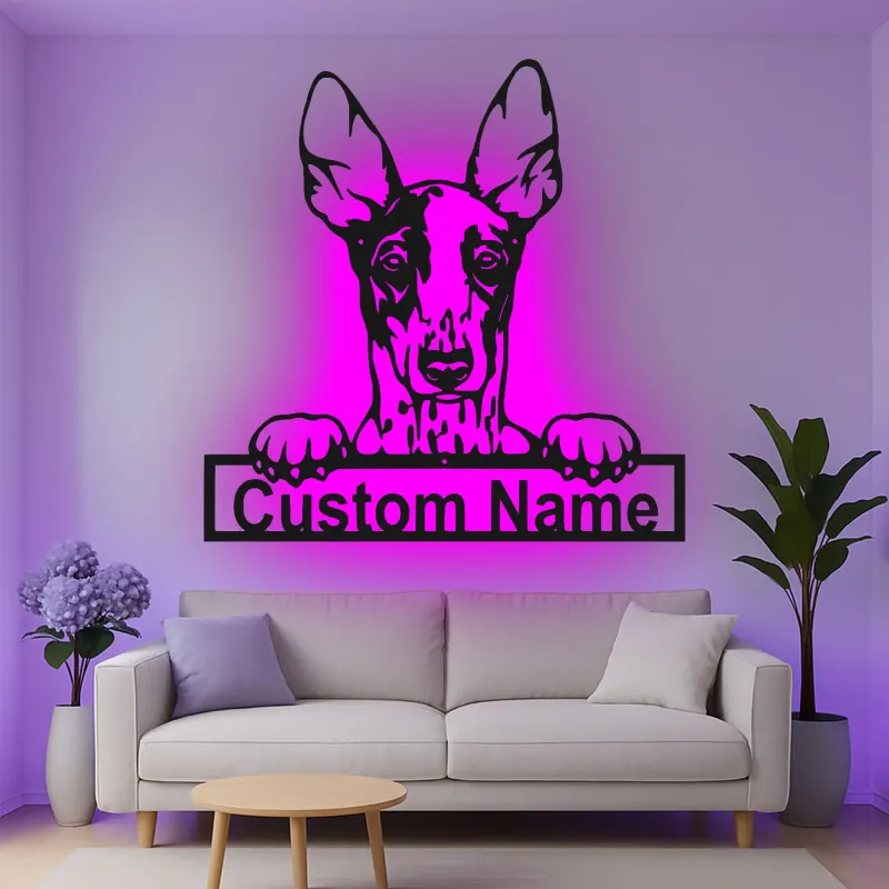 Décoration murale en métal personnalisée avec Doberman Pinscher et rétroéclairage LED - Cadeau pour les amoureux des chiens