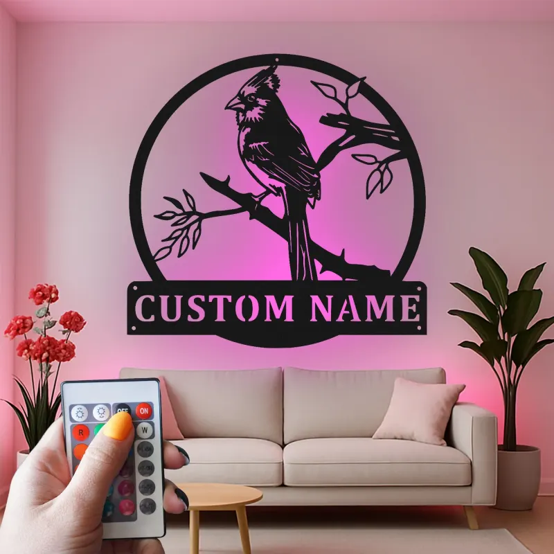 Cartel de metal LED personalizado con cardenal, regalo para amantes de los pájaros, decoración de hogar con temática natural