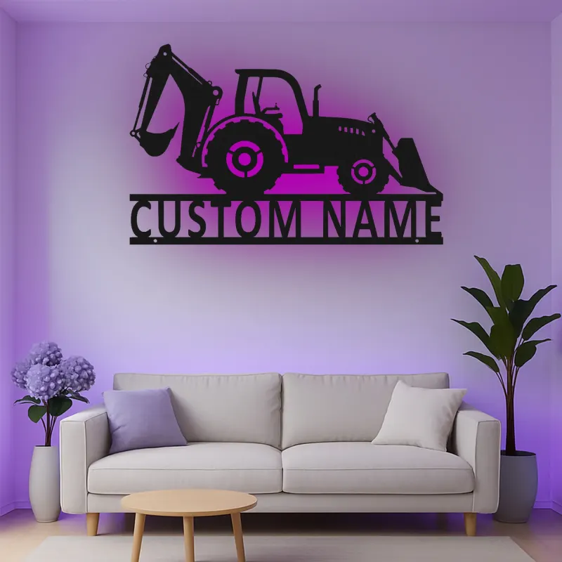 Custom Backhoe Tractor Led Light Metal Wall Art Personalized Gift for Construction Enthusiast Garage or Office Decor