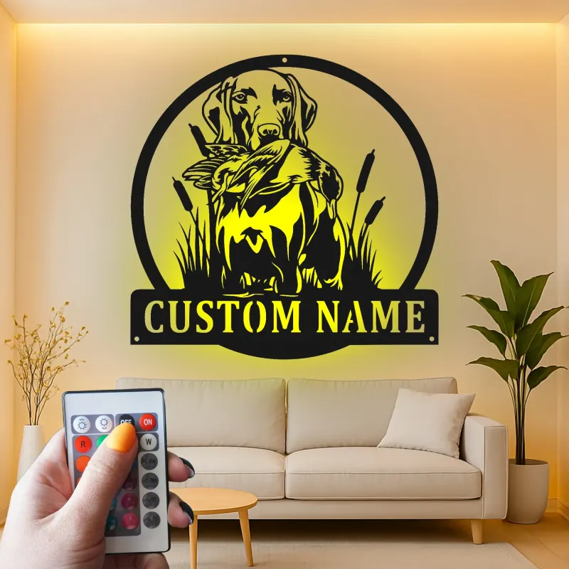 Panneau de chasse personnalisé Labrador Retriever | Décoration murale en métal rétroéclairée pour chasseurs | Décor de chasse au canard personnalisé