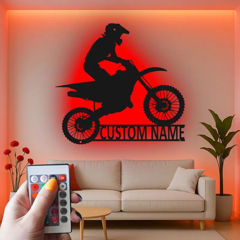 Custom Motocross Rider Led Light Metal Wall Art Personalized Gift for Dirt Bike Enthusiasts Garage or Man Cave Decor 5