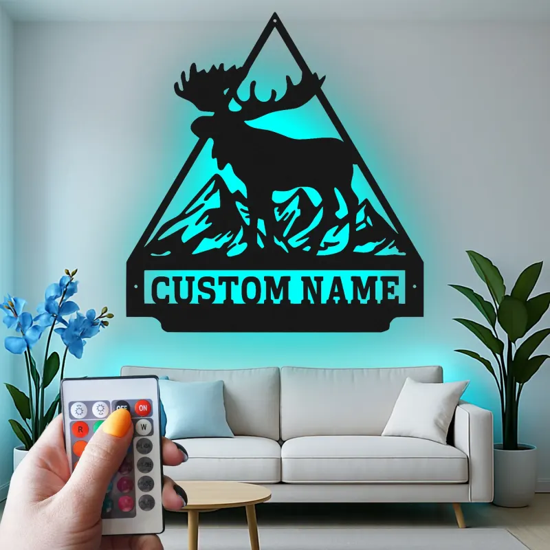 Cartel LED de alce macho | Decoración personalizada de cabaña de montaña | Arte mural rústico de vida salvaje | Regalo premium para amantes de la naturaleza