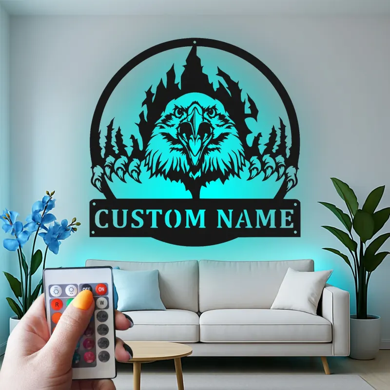 Custom Eagle Led Light Metal Wall Art Personalized Gift for Nature Lovers Rustic Cabin Decor 1