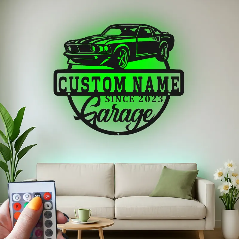 Décoration murale en métal LED personnalisée pour voiture de muscle, cadeau de garage pour passionnés de voitures, décoration de man cave 6