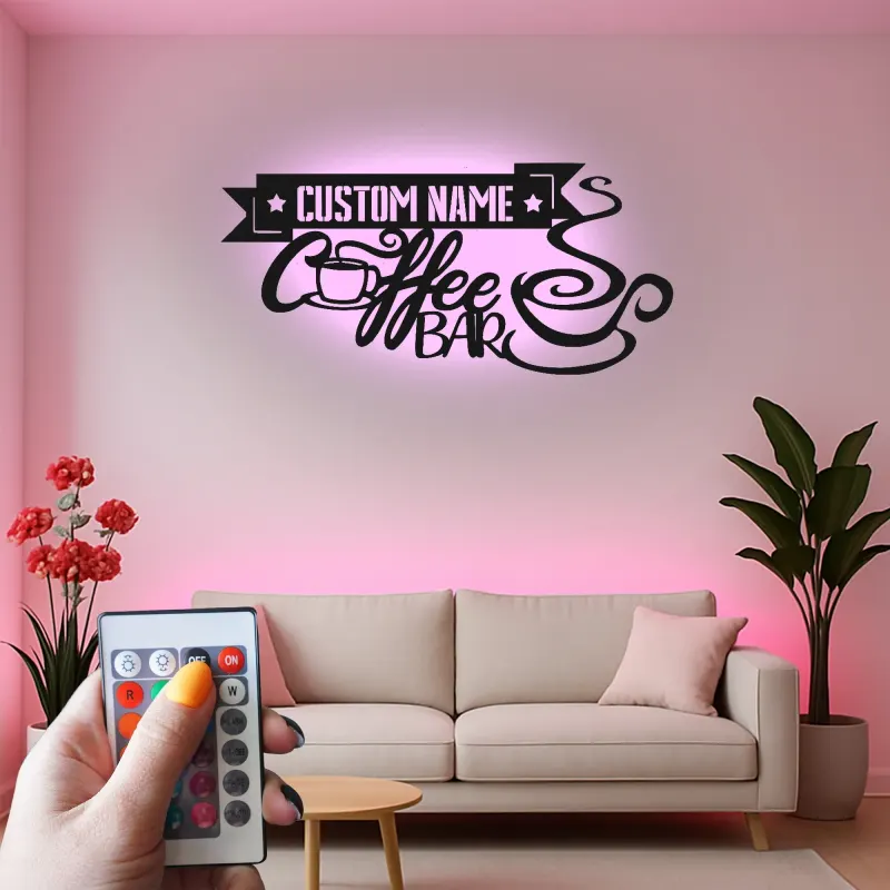 Cartel de metal LED con nombre para bar de café, regalo personalizado para amantes del café, decoración de cocina o café