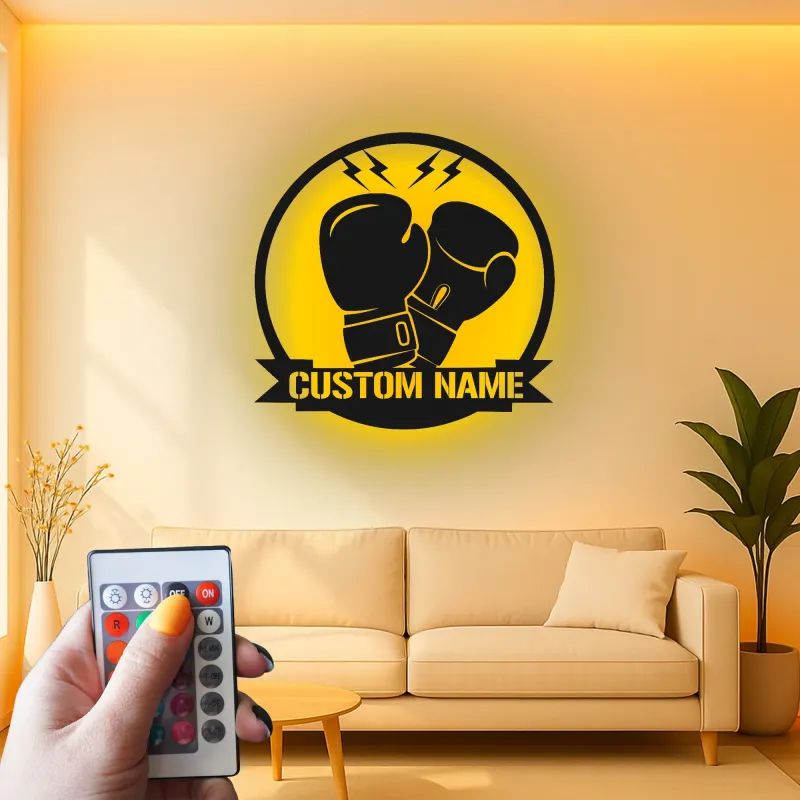 Cartel de metal LED de guantes de boxeo personalizado regalo para boxeadores, gimnasio o decoración de cueva de hombre 2