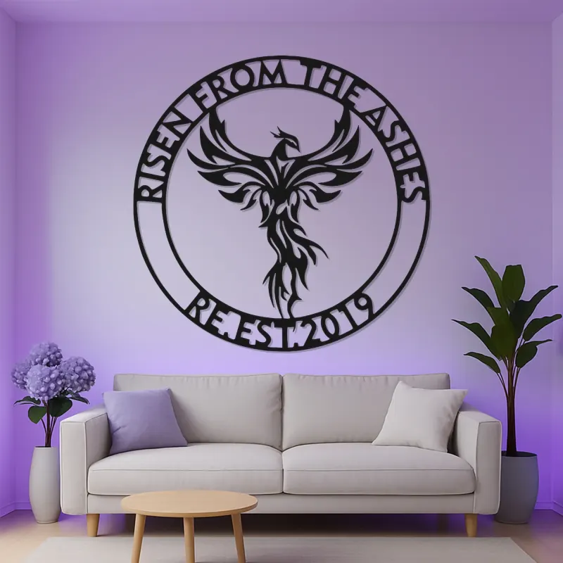 Panneau Métallique LED Phoenix Éveillé | Décoration Murale Personnalisée pour Logo d'Entreprise | Décor Inspirant pour Bureau et Studio