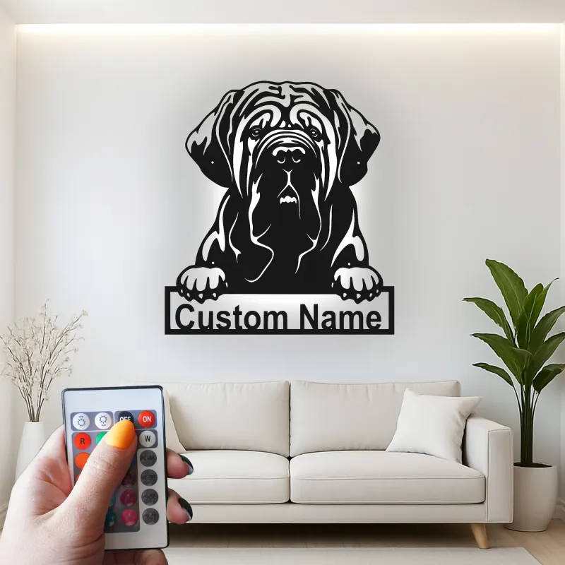 Insegna LED Personalizzata per Mastino Inglese | Arte Murale in Metallo per Animali Domestici | Regalo per Amante dei Cani per Casa