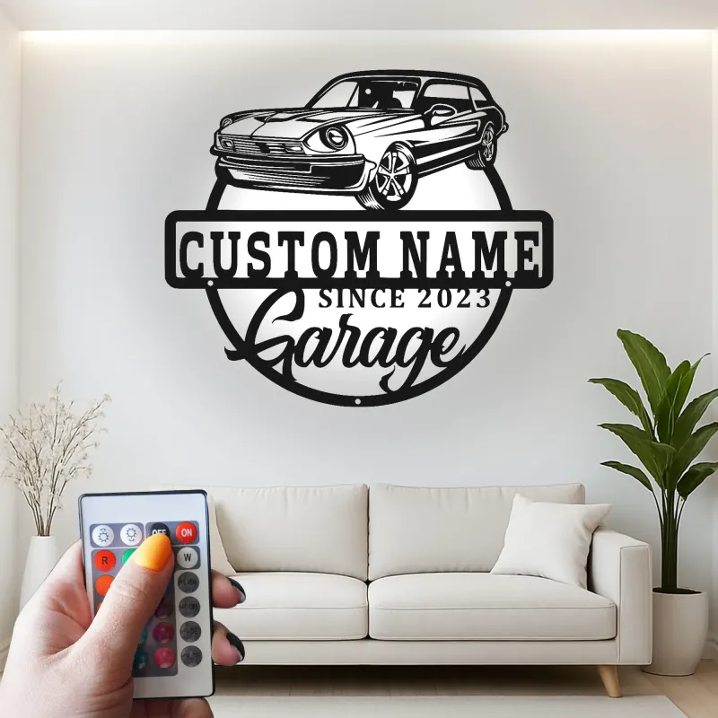 Cartel de metal LED de coche clásico personalizado regalo de garaje para entusiastas del automóvil decoración de man cave 9