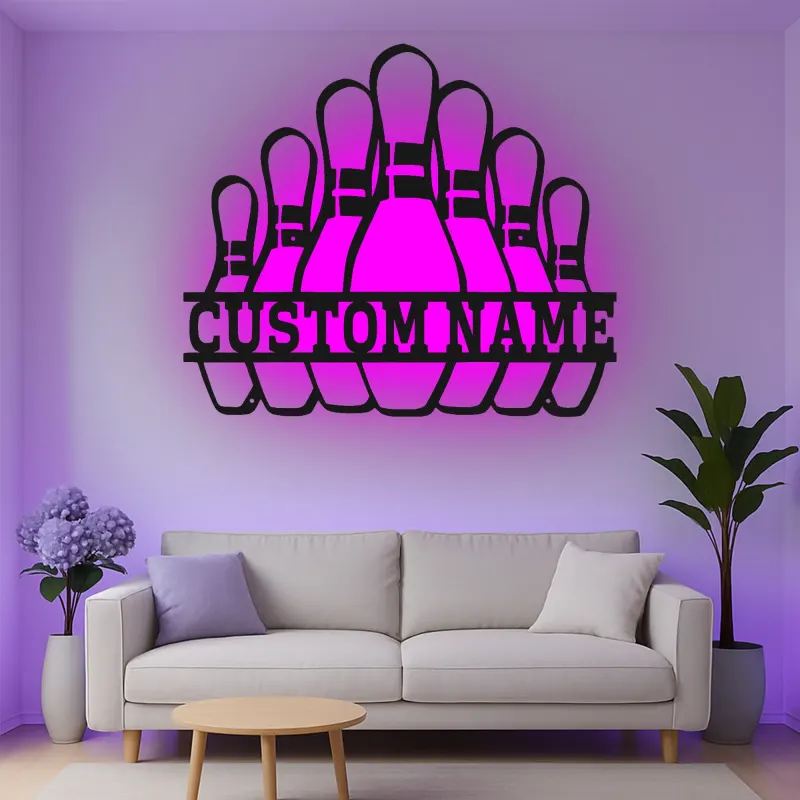 Cartel de metal LED personalizado para pines de boliche, regalo para bolichistas, decoración de sala de juegos