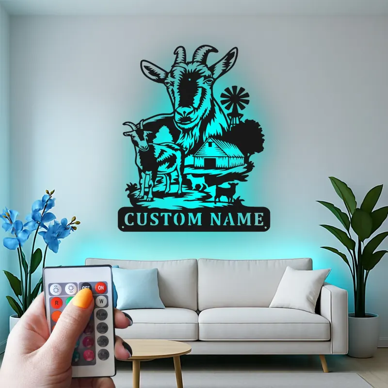 Custom Goat Farm Sign | LED Metal Wall Art | Personalized Farmhouse Decor for Barn or Ranch | Animal Lover Gift