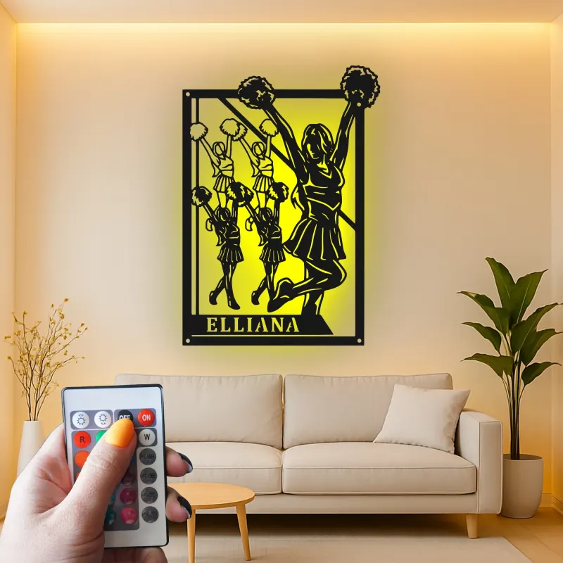 Décoration murale en métal personnalisée avec rétroéclairage Cheerleader - Cadeau de cheerleading pour sa chambre ou décoration de gym