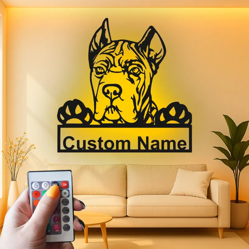 Décoration murale en métal personnalisée avec chien Boxer et rétroéclairage LED - Cadeau pour les amoureux des animaux, décoration pour salon ou espace pour animaux