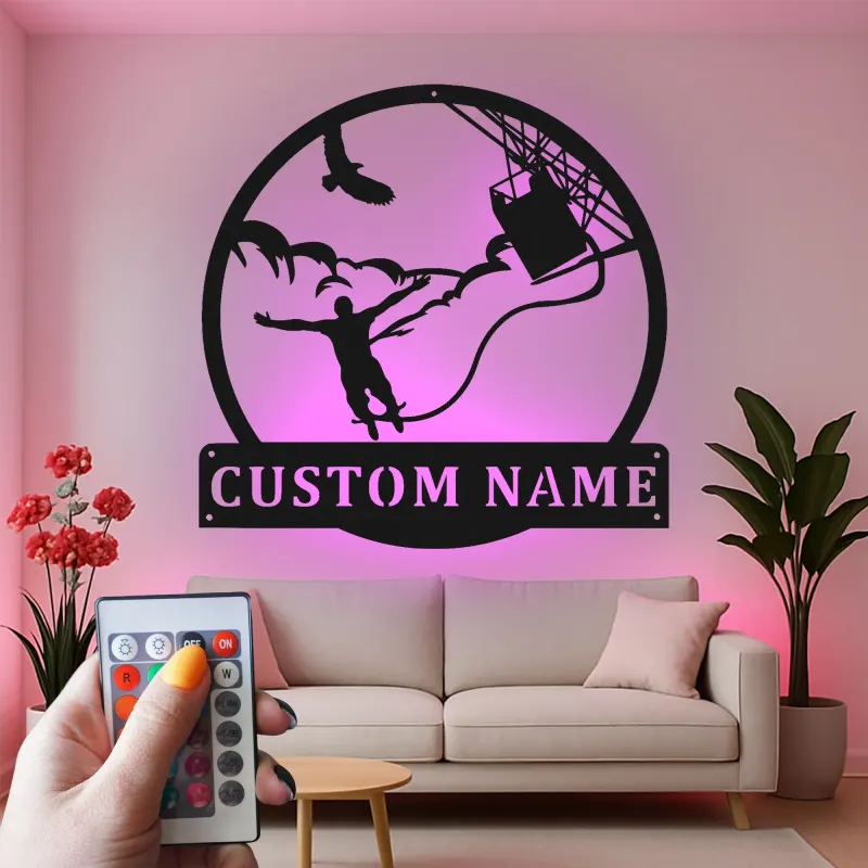 Custom Bungee Jumping Led Light Metal Wall Art Adventure Gift for Thrill Seekers Unique Man Cave Decor