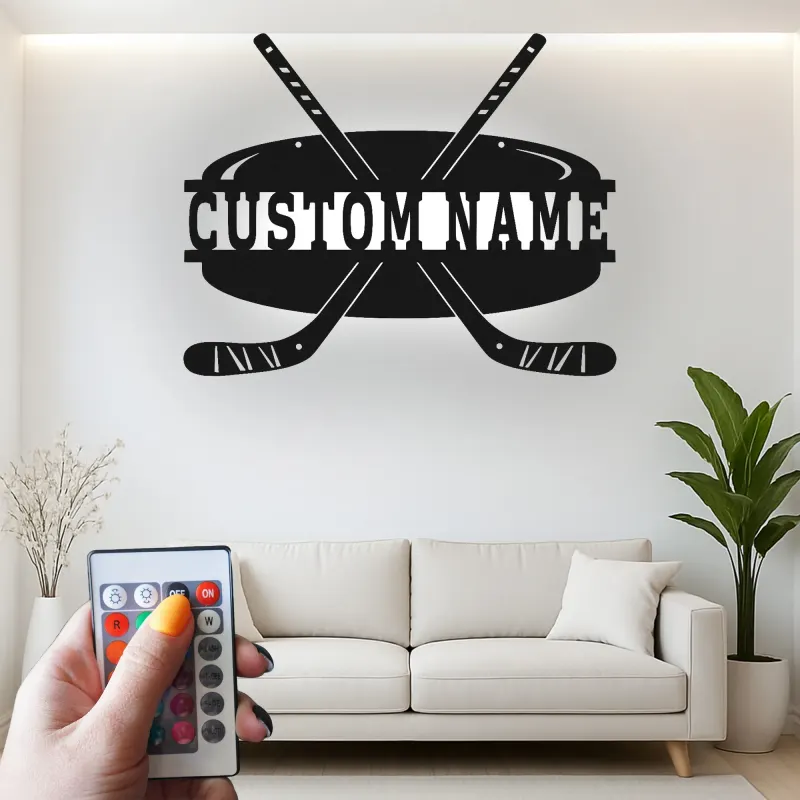 Insegna con Nome Personalizzato per Hockey con Luci LED | Insegna in Metallo Personalizzata | Regalo per Giocatori di Hockey per Stanza da Gioco e Decorazione per Camera da Letto
