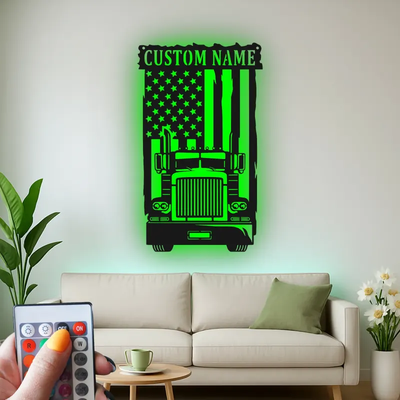 Insegna in metallo personalizzata con camion americano retroilluminato regalo per camionisti decorazione per garage o man cave