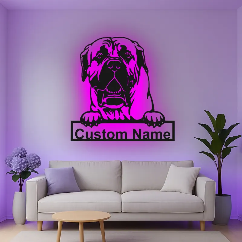 Insegna in metallo LED personalizzata per amanti dei cani Mastiff