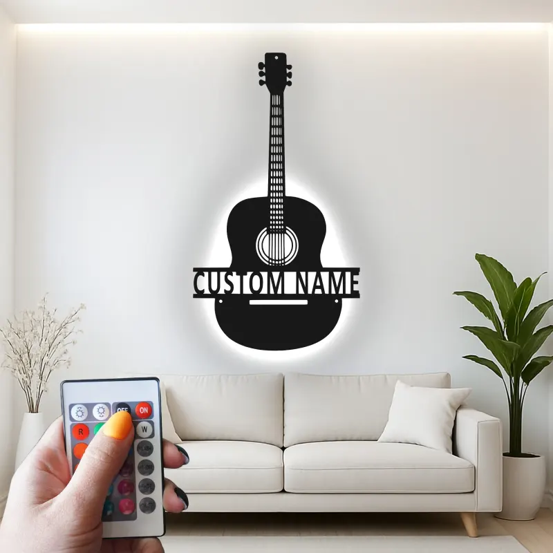 Personalisierte Gitarren-LED-Leuchte | Individuelle Metall-Wandkunst für Musikzimmer | Geschenk für Musiker