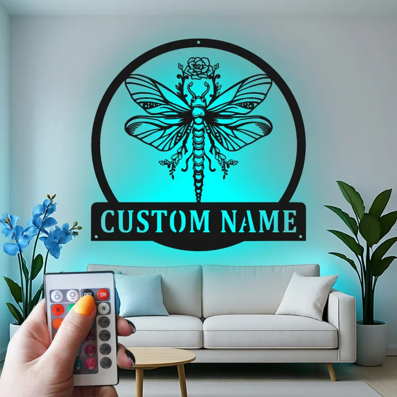 Décoration murale en métal LED personnalisée Libellule Cadeau pour amoureux de la nature Décor de chambre ou de salon 2