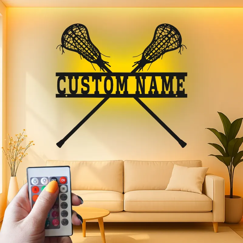 Personalized Lacrosse Sign | LED Metal Wall Art | Custom Name Decor for Player Bedroom | Sports Gift