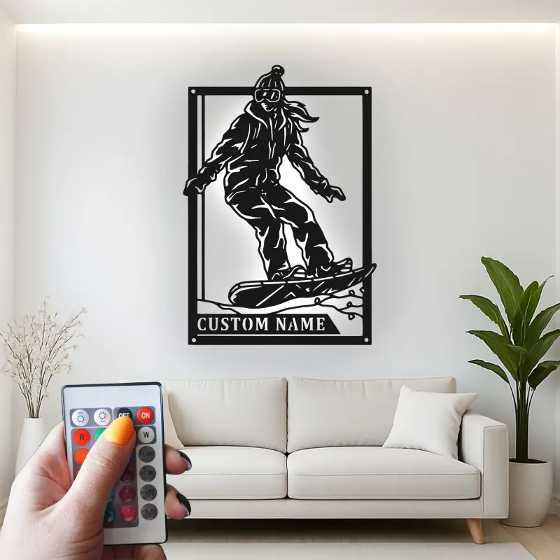 Personalisierte Snowboarder LED-Schild | Individuelle Metall-Wandkunst | Jugendzimmer Snowboard-Dekor | Geschenk für Wintersportler