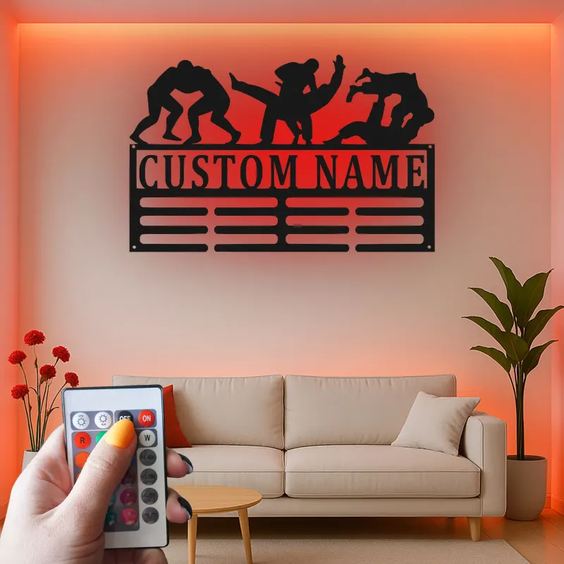 Personalisierte LED-beleuchtete Metall-Wandkunst mit Wrestling – Geschenk für Wrestler, Schlafzimmer oder Gym-Dekoration