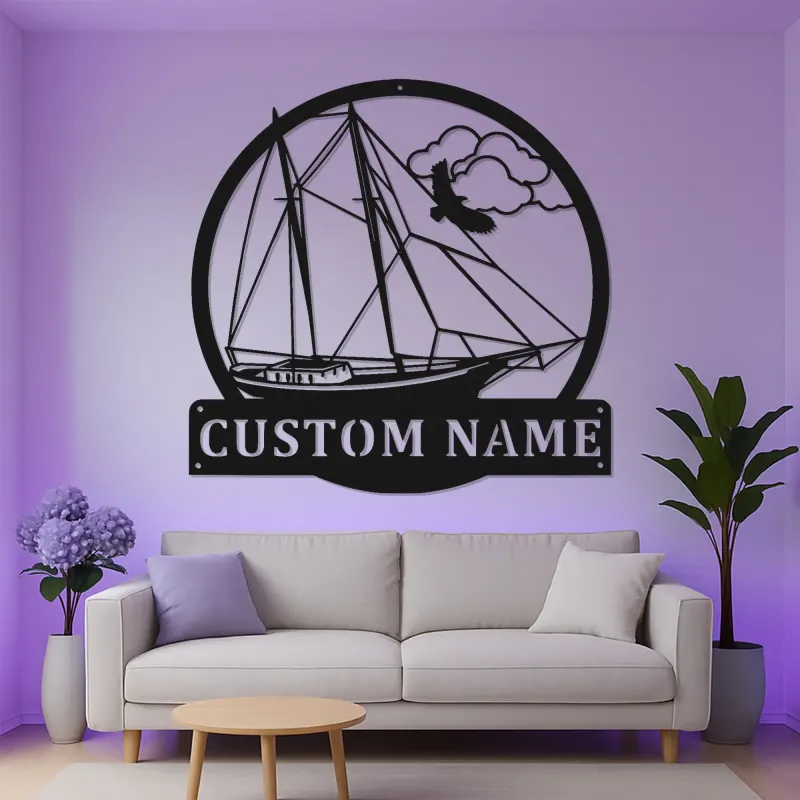 Personalized Sailboat Metal Wall Art | LED Nautical Ship Sign | Custom Sailor Gift & Coastal Home Decor