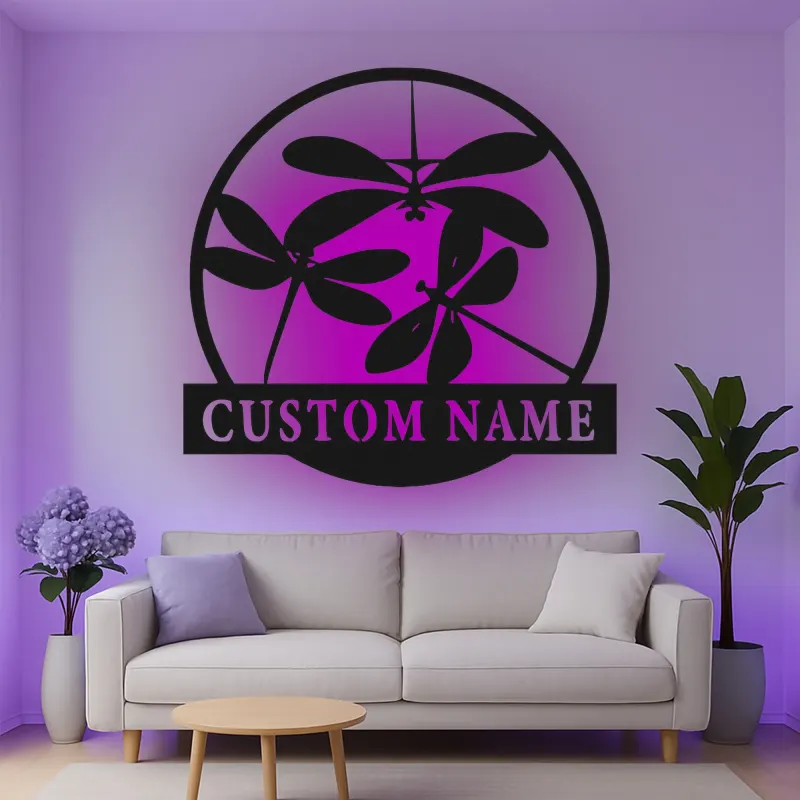 Insegna in metallo LED a forma di libellula personalizzata, regalo per amanti della natura, decorazione per camera da letto o giardino 1