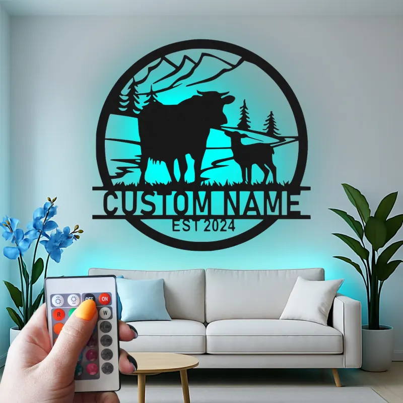 Custom Farm Scene Led Light Metal Wall Art Personalized Rancher Gift Rustic Home Decor for Farmhouse