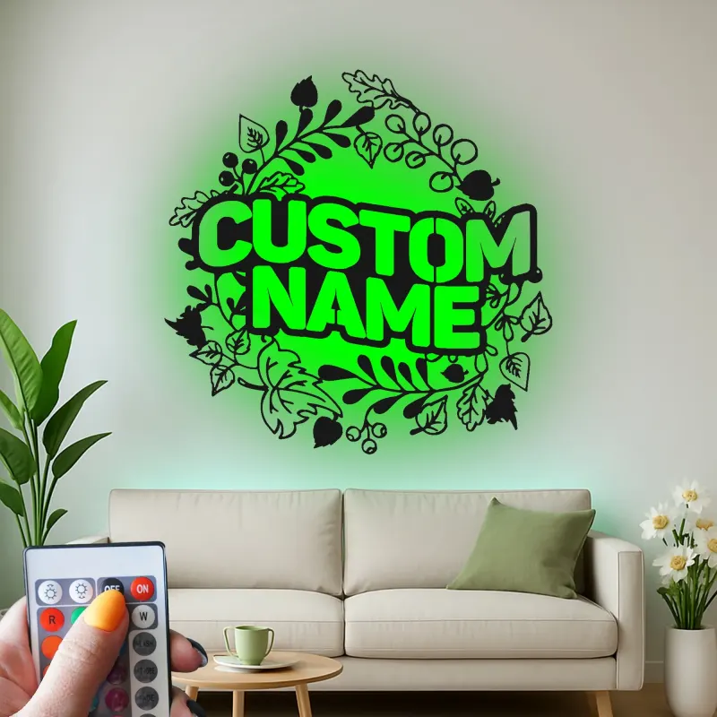 Cartel de nombre personalizado con LED | Arte mural de metal floral personalizado | Decoración moderna de granja | Regalo de boda para parejas