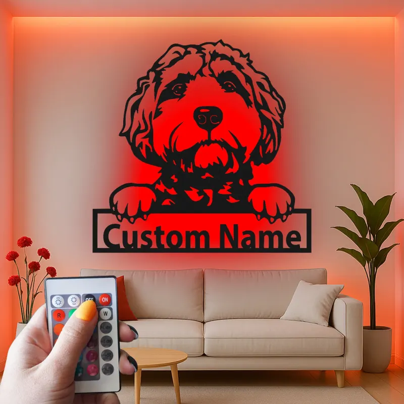 Custom Labradoodle Led Light Metal Wall Art Personalized Dog Lover Gift Living Room Pet Decor 1