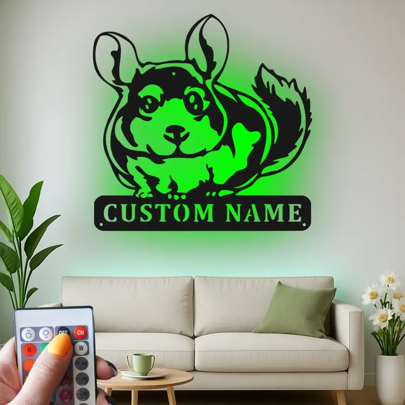 Décoration murale en métal LED personnalisée pour amoureux des chinchillas