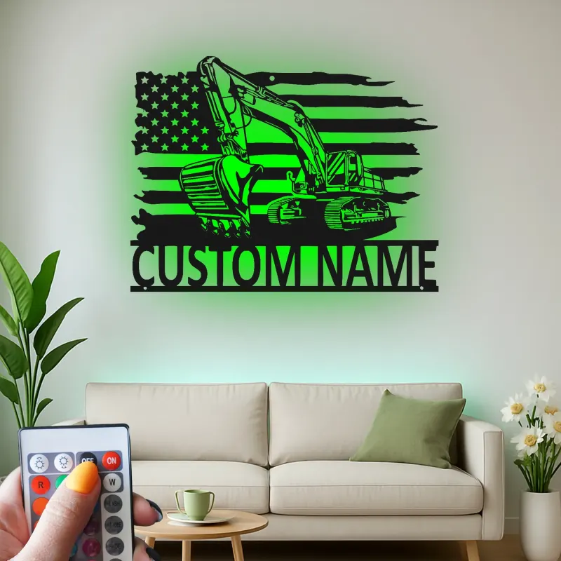 Custom Excavator Led Light Metal Wall Art Construction Worker Gift Man Cave Decor