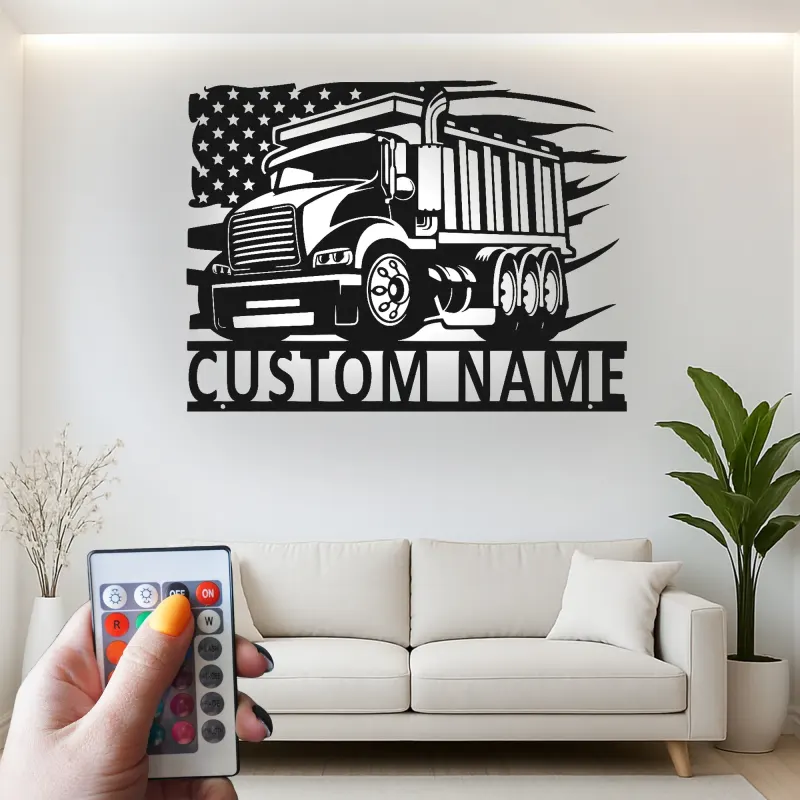 Cartel de metal LED de camión volquete personalizado, regalo para camioneros, decoración para garaje o cueva de hombre