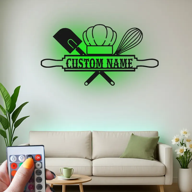 Insegna in metallo retroilluminata con chef di panetteria regalo personalizzato per panettieri decorazione per cucina per appassionati di cucina