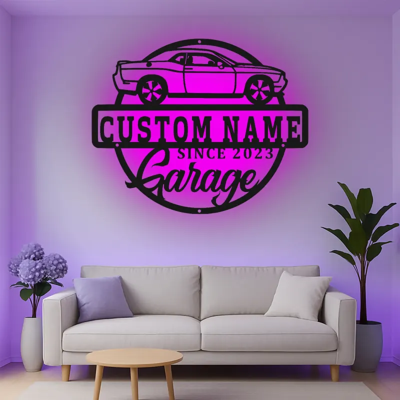 Cartel de metal LED de coche deportivo personalizado Regalo para entusiasta de coches Decoración de garaje Señal