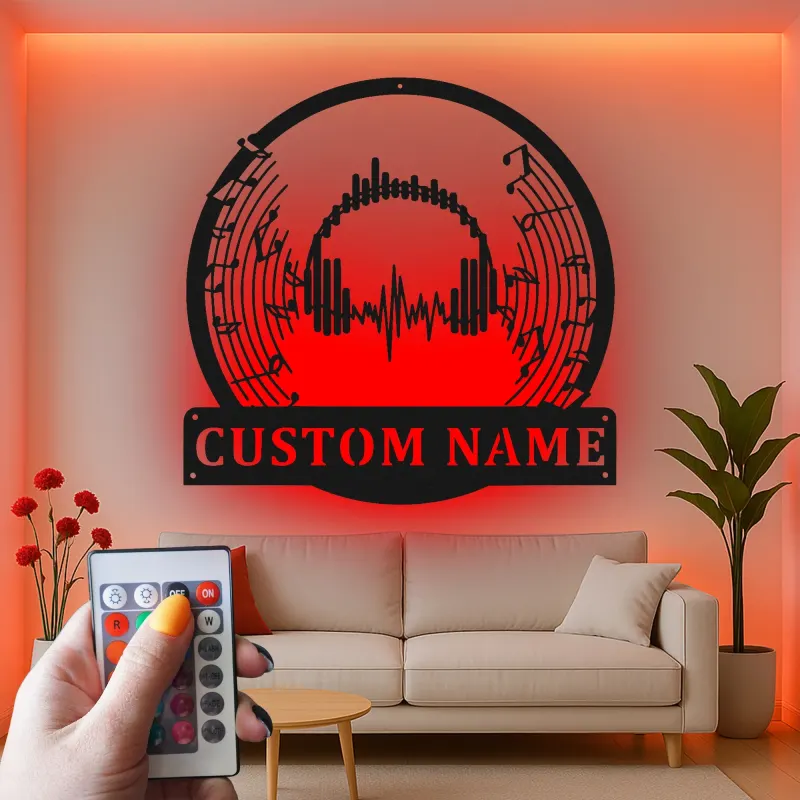 Personalized DJ LED Sign | Custom Metal Headphones Wall Art | Soundwave Music Studio Decor | Audio Wave Gift for Musicians