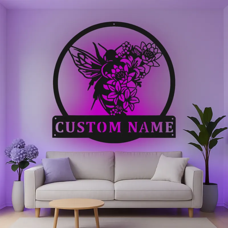Custom Hummingbird and Flowers Led Light Metal Wall Art Personalized Nature Lover Gift Garden Room Decor