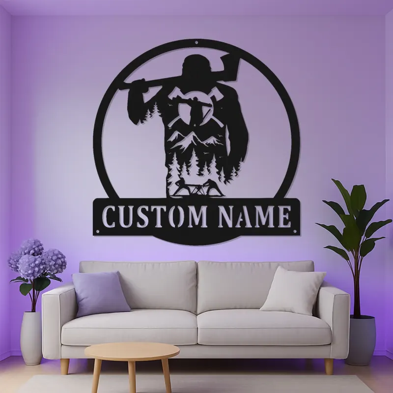 Custom Lumberjack Metal Sign | LED Mountain Wall Art | Personalized Outdoorsman Gift for Rustic Cabin Decor