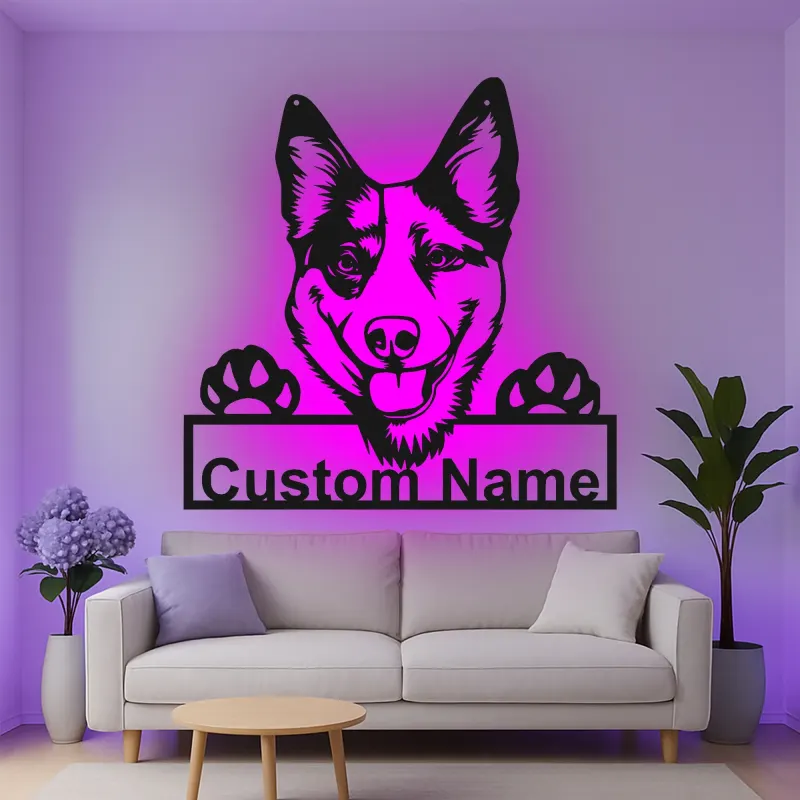 Cartel de metal LED personalizado de pastor alemán, regalo para amantes de los perros, decoración para la sala de estar 2