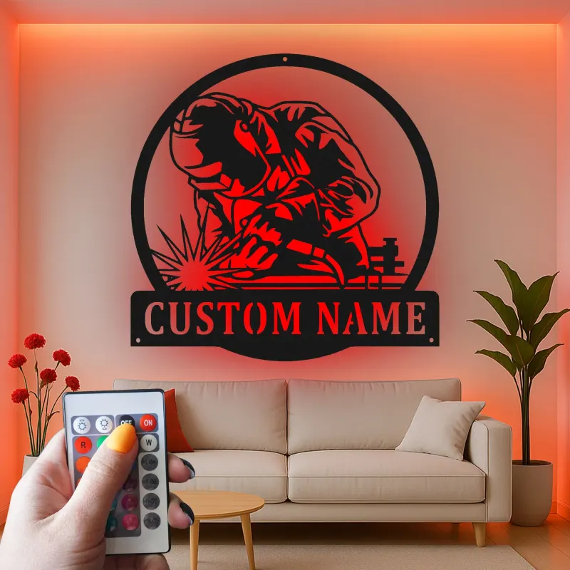 Décoration murale en métal LED personnalisée pour soudeurs - Cadeau de garage pour passionnés de soudure