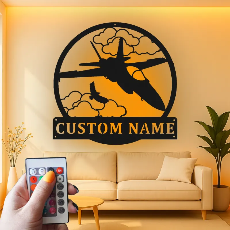 Custom Fighter Jet LED Sign | Metal Aviation Wall Art | Personalized Pilot Gift | Illuminated Man Cave Decor | Aircraft Name Sign