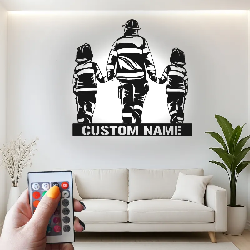 Personalized Firefighter Metal Sign | Custom Fireman LED Wall Art | First Responder Family Gift | Firehouse Home Decor