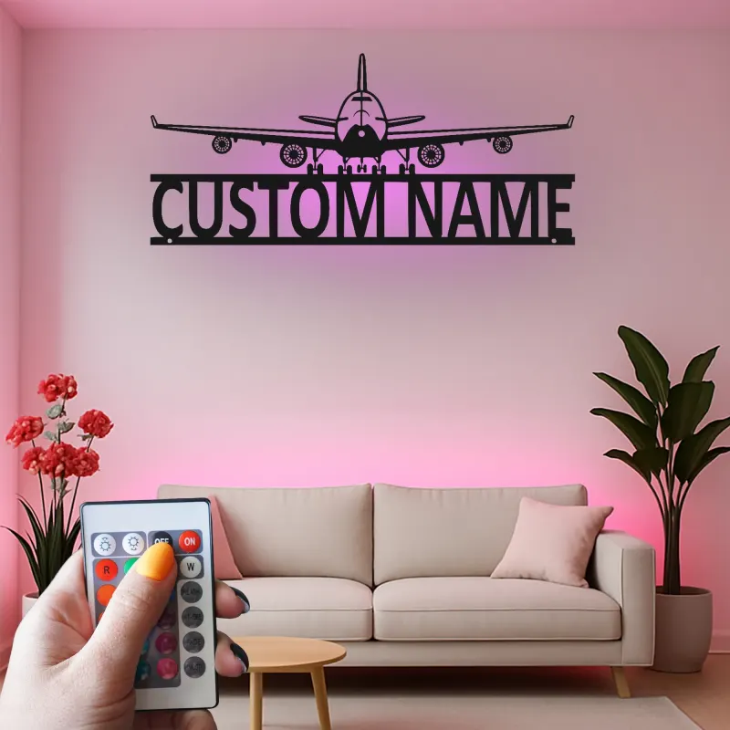 Insegna in metallo LED personalizzata per aereo - Regalo di aviazione per pilota - Decorazione per hangar
