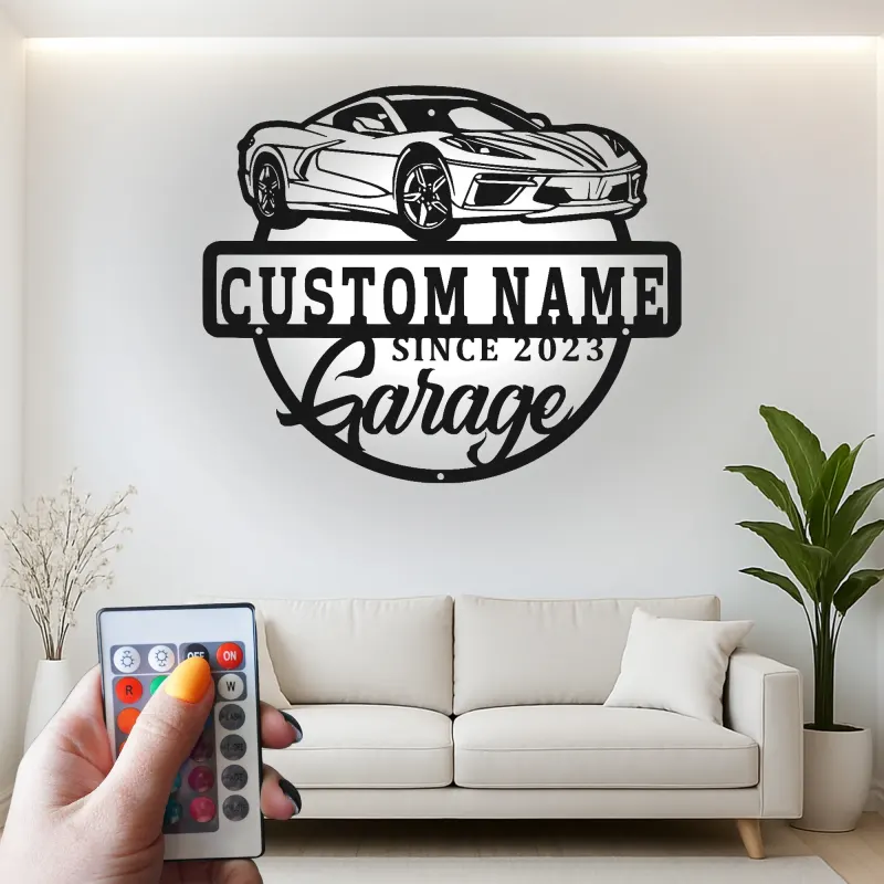 Custom Sports Car Led Light Metal Wall Art Personalized Garage Gift for Car Enthusiasts Man Cave Decor 2