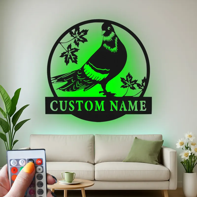 Personalized Pigeon LED Sign | Custom Metal Bird Art | Rock Dove Silhouette Wall Decor | Gift for Bird Lovers